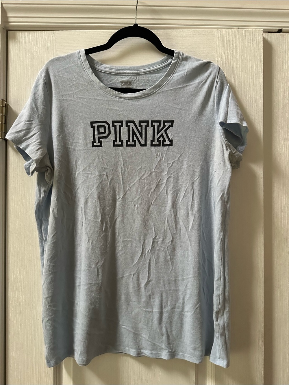 PINK Victoria's Secret Light Blue Logo Short Sleeve Tee